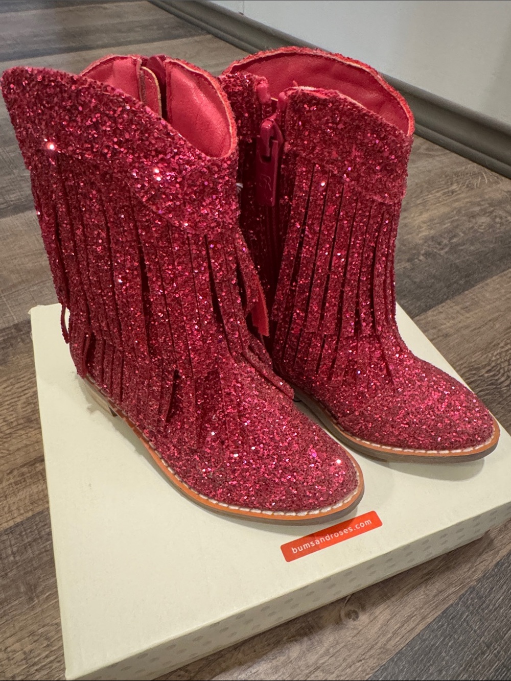 Bums and Roses Hot Pink Glitter Fringe Western Boot Size 7